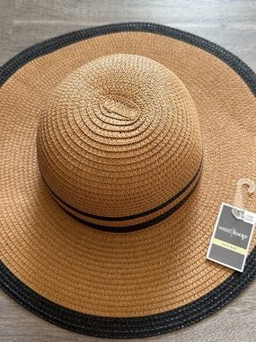 west loop Tan Straw Sun Hat with Black Trim